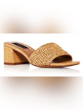 Aqua Brand Cerna Women’s Natural Tan Woven Raffia Low Block Heel - Size 10